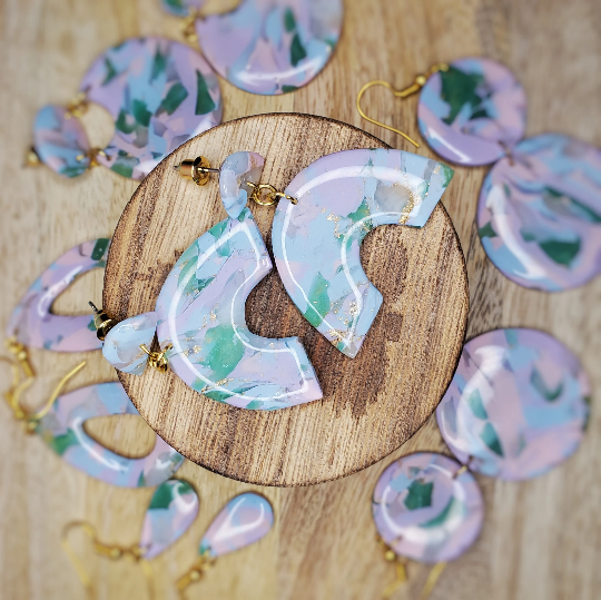 Pink, Blue, Green White Marble Look Polymer Clay Earrings – Krisable Designs